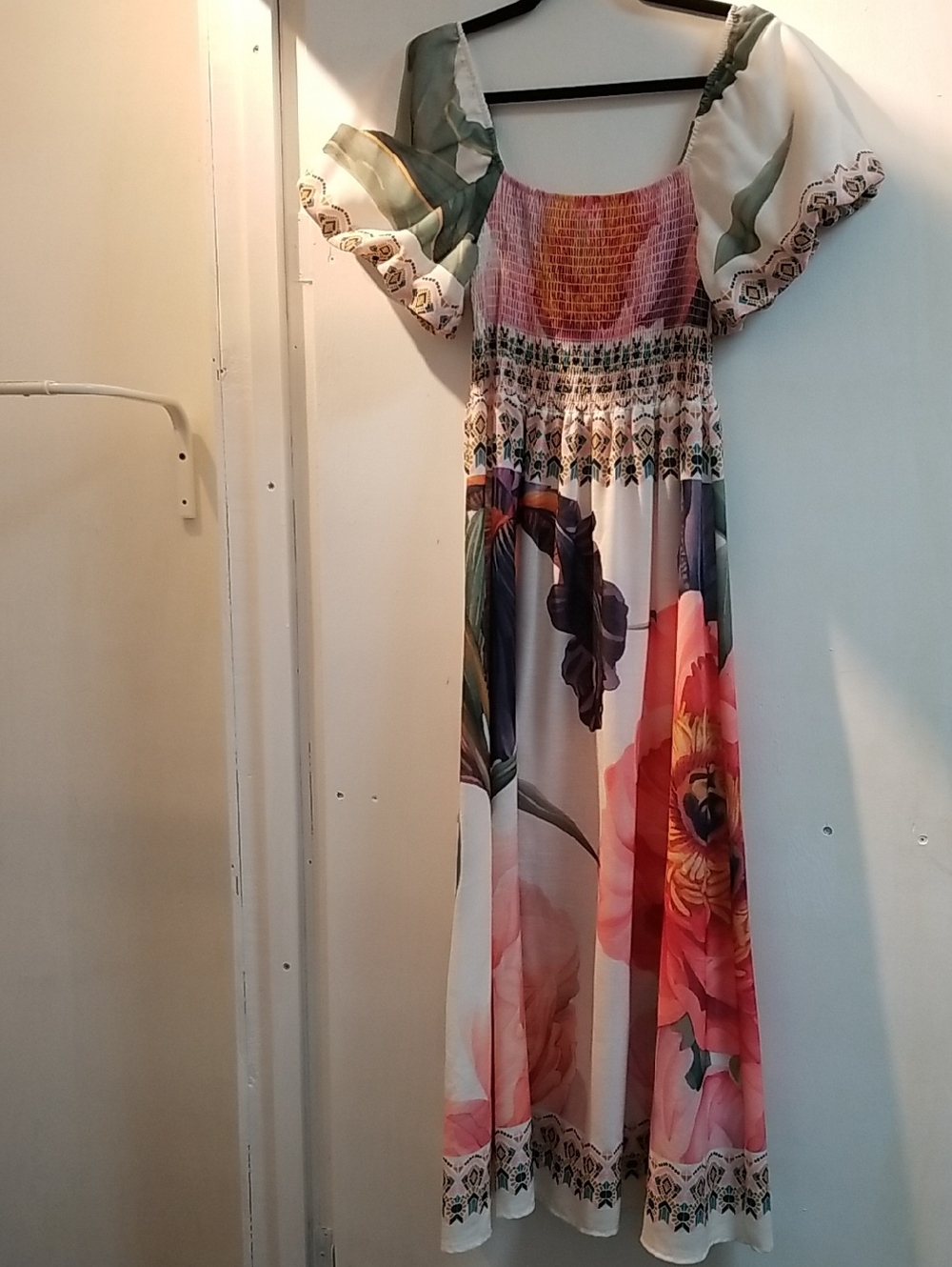 Boho Floral Maxi Dress - Pink & Green